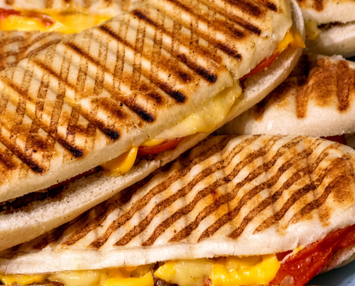 Paninis grillés dorés au fromage fondu et tomates
